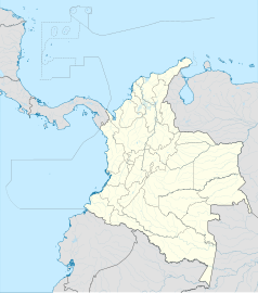 Mapa konturowa Kolumbii, u góry znajduje się punkt z opisem „Barranquilla”