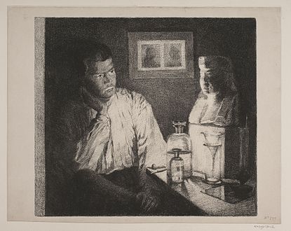 Johan Rohde: En mand betragter en buste, 1894. Statens Museum for Kunst
