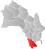 Kongsberg markert med rødt på fylkeskartet
