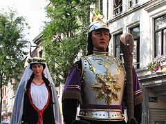 Les géants M. et Madame Golitath à la ducasse d'Ath.