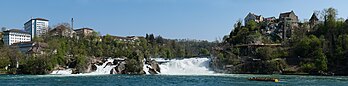 Vue panoramique des chutes du Rhin (Suisse). (définition réelle 16 795 × 4 155)