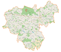 Mapa konturowa powiatu łukowskiego, na dole nieco na prawo znajduje się punkt z opisem „Serokomla”