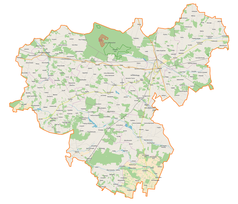 Mapa konturowa powiatu łukowskiego, u góry po prawej znajduje się punkt z opisem „Trzebieszów”