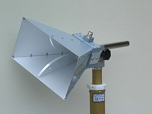 Microwave horn antenna bandwidth 0.8–18 GHz.