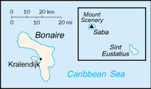 Map showing Bonaire, Sint Eustatius, and Saba