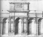 Reconstitution de l'arc de Claude, dessin de Pirro Ligorio (milieu du XVIe siècle).