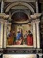 Trompe-l'œil in ein beroemd sjilderie van Giovanni Bellini in de Sacra Conversazione-kirk in Venetië.