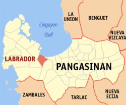 Mapa de Pangasinan con Labrador resaltado