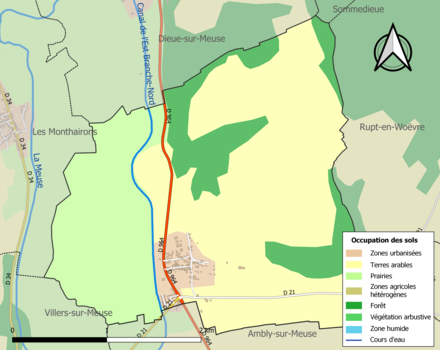 Carte en couleurs présentant l'occupation des sols.