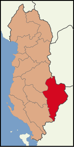 Localização da prefeitura de Korçë na Albânia