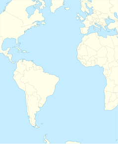 Mapa konturowa Oceanu Atlantyckiego, u góry nieco na prawo znajduje się punkt z opisem „La Matanza de Acentejo”