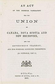 Cover page of the British North America Act, 1867