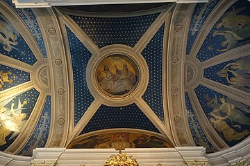 Plafond de la chapelle de la Vierge avec un médaillon d'Auguste-Barthélemy Glaize, la Sainte Trinité (1868).