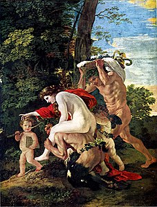 Ninfa y sátiros, de Poussin (1627).