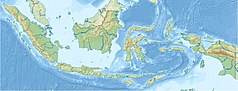 Mapa konturowa Indonezji, u góry znajduje się punkt z opisem „miejsce bitwy”