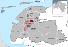 Poziția Leezdorf pe harta districtului Aurich