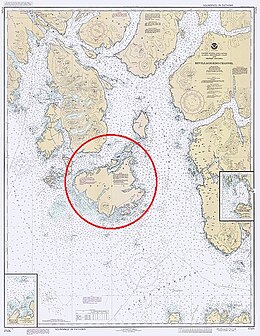 Duke Island in the center of a 1989 United States NOAA chart of Revillagigedo Channel