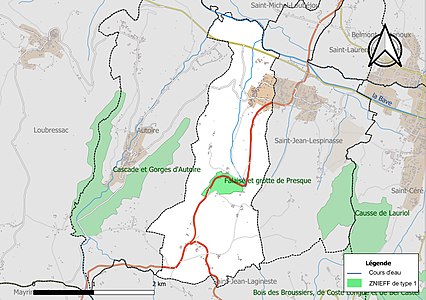 Carte de la ZNIEFF de type 1 sur la commune.