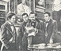 Mario Fani e Giovanni Acquaderni riuniti in casa dei fratelli Malvezzi a Bologna mettono a punto il programma della nascente «Società della Gioventù Cattolica» (1868), poi Azione Cattolica.