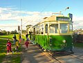 Melbourne W7 class tram no. 1013, built 1955 and modified by the museum for easy wheelchair access, at the St Kilda Playground terminus