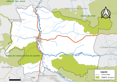 Carte des ZNIEFF de type 2 de la commune.