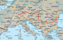 Karta över Donaus sträckning.