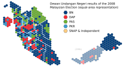 ☎∈ Equal-area representation of state constituencies as elected in 2008.