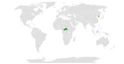 Map indicating locations of Central African Republic and Democratic People's Republic of Korea