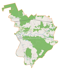 Mapa konturowa gminy Ulanów, blisko centrum na lewo znajduje się punkt z opisem „Ulanów”