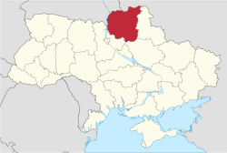 Tšernihivin alue Ukrainassa, alla kaupungin sijainti alueella