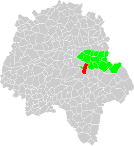 Vue d'une carte indiquant l'emplacement d'une commune dans son département.