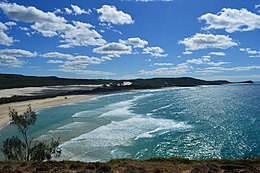 Vista of a beach on K'gari as seen from Indian Head