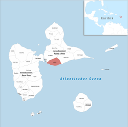 Location of the commune (in red) within Guadeloupe