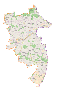 Mapa konturowa powiatu hrubieszowskiego, blisko centrum u góry znajduje się punkt z opisem „Hrubieszów LHS”