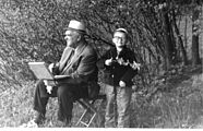 With Bulykin's grandson in Pavlovsk Park painting, June 1968