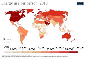 Countries such as the US and Canada use twice as much energy per capita as Japan or western Europe, and 100 times as much commercial energy per capita as some African countries.