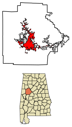 Location of Tuscaloosa in Tuscaloosa County, Alabama