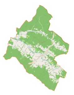 Mapa konturowa gminy Tyrawa Wołoska, blisko centrum na lewo u góry znajduje się punkt z opisem „Wola Krecowska”