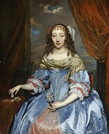 青いサテンのドレスの貴婦人の肖像画 (c.1640) Cannon Hall