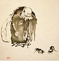 Hotei a bojující kohouti, malba slavného šermíře Mijamoto Musašiho