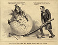 Image 14An editorial cartoon of Andrew Johnson and Abraham Lincoln, 1865, entitled The Rail Splitter at Work Repairing the Union. The caption reads: (Johnson): "Take it quietly Uncle Abe and I will draw it closer than ever." (Lincoln): "A few more stitches Andy and the good old Union will be mended." (from Political cartoon)