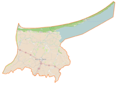 Mapa konturowa powiatu nowodworskiego, blisko centrum na lewo u góry znajduje się punkt z opisem „Stegna”