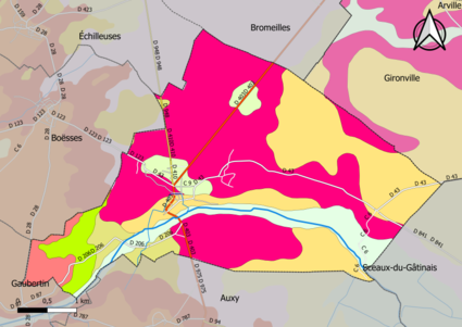 Carte montrant en couleurs le zonage géologique simplifié d'une commune