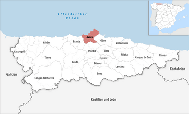 Die Lage des Gerichtsbezirk Avilés in der Provinz Asturien