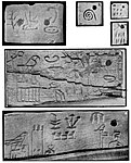 Labels with some of the earliest Egyptian hieroglyphs from the tomb of Egyptian king Menes (3200–3000 BCE)