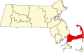 ワンパノアグ族マシュピー・バンドの保留地は、ケープコッド（赤い部分）の一角にある。