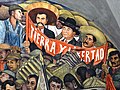 Emiliano Zapata y el lema de la Revolución mexicana (Tierra y Libertad) en un mural de Diego Rivera.