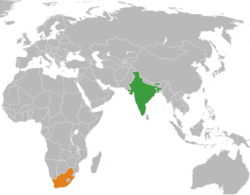 Map indicating locations of India and South Africa