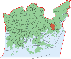 Kaupungin kartta, jossa Keski-Vuosaari korostettuna. Helsingin kaupunginosat