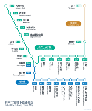 神戸市営地下鉄の路線図